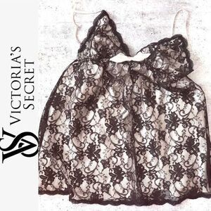 VICTORIA'S SECRET Black Lace Slip Baby Doll SMALL